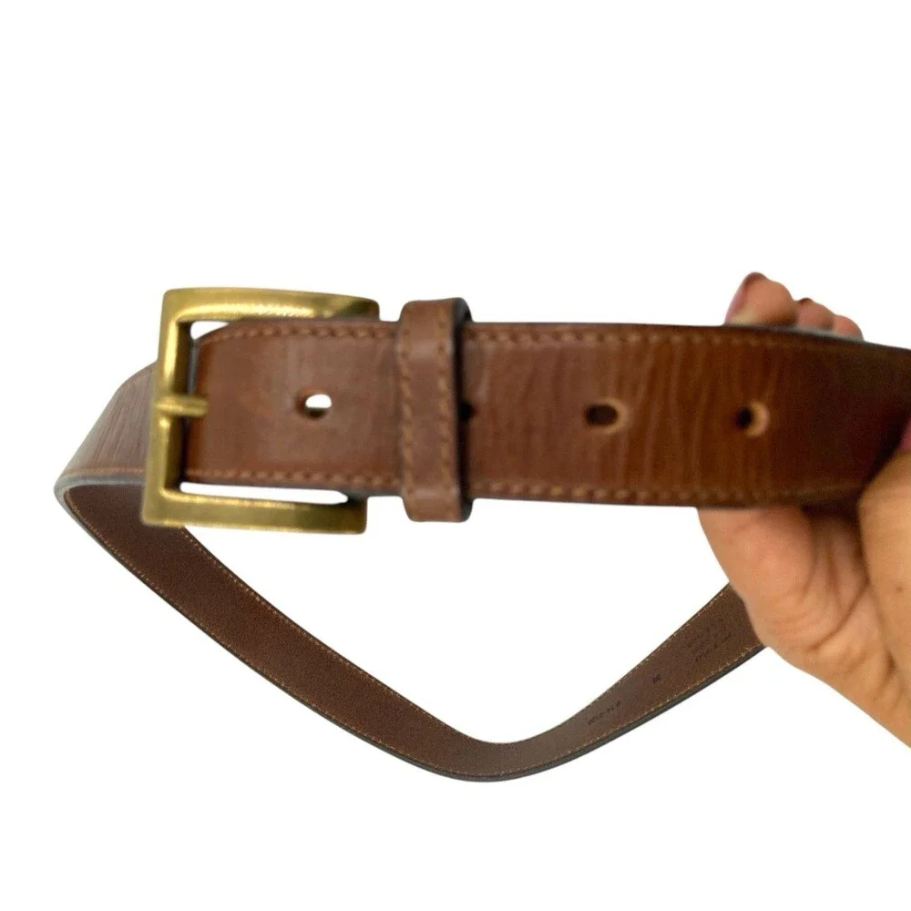 Vintage Eddie Bauer Mens Leather Belt Size 38 Solid Brass Buckle USA Made - Picture 4 of 14